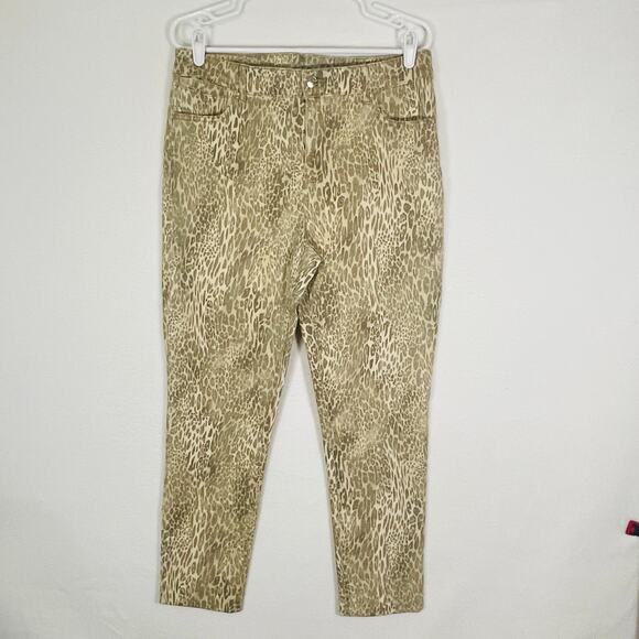 Chico's Pants Womens 10 Cream Tan Cheetah Cat Sparkle Stretchy Jeggings Jeans - Picture 2 of 9